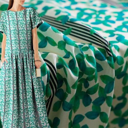 Red Raspberry 12momme Stripe Leaves Printed Silk Crepe de chine 100%Silk Material Women Dress Shirt Cloth Tailor Freeshipping