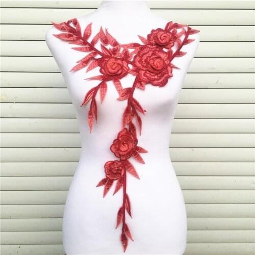 Red Flower Lace Neckline Fabric DIY Handicraft Lace Wedding Dress Collar For Sewing Supplies Crafts Lace Applique