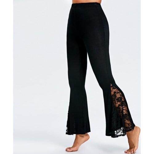 Leggings Loose Trousers Sexy Hot Pants 2021 Fashion Fashion Womens High Waist Lace Insert Wide Leg Pants