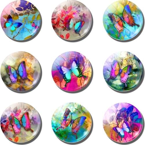 Butterfly Fridge Magnet 1PCS 30MM Glass Cabochon Animal Refrigerator Magnets Flower Butterfly Wings Fridge Stickers Home Decor