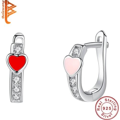Trendy 100% 925 Sterling Silver Stud Earrings Heart Color Enamel & CZ Stud Earrings For Girls Kids Sterling Silver Jewelry Gift