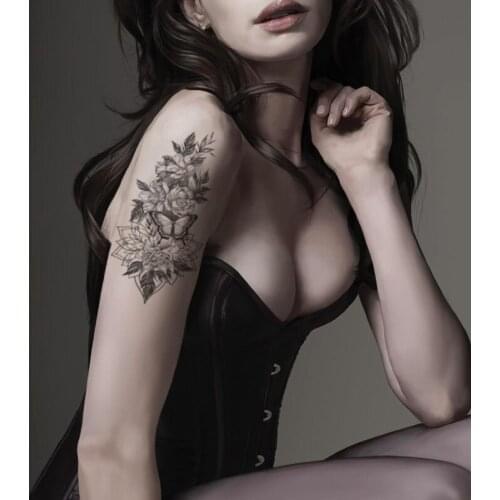 Fashion Women Temporary Tattoo Sticker Black Flower Tattoo Transfer Butterfly Rose Tattoos Girl Arm Body Art Sexy Fake Tattoo