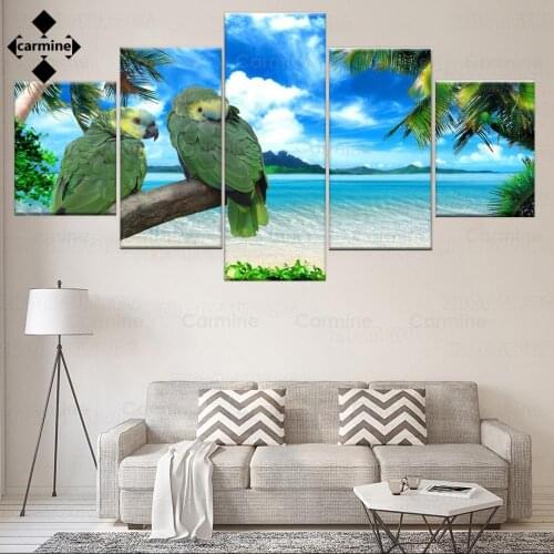 Seascape Parrot Unique Picture Hd Printed Canvas 5 Piece Animal Landscape Painting Wall Art Poster for Home Decoration Frameless