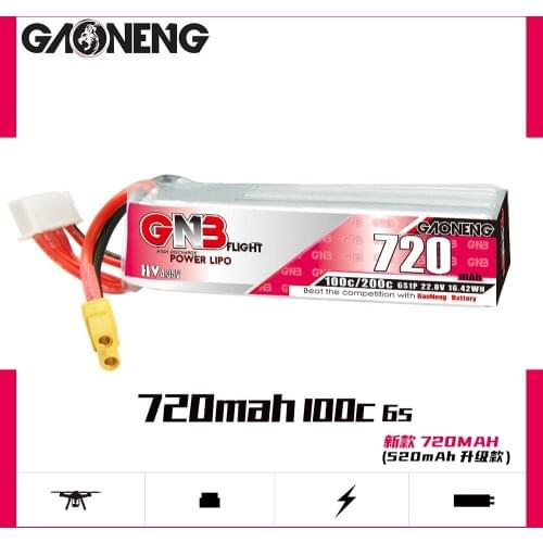 Newest Gaoneng GNB 6S 720mAh 22.8V HV 100C/200C Powerful LiHV Battery with XT30/XT60 Plug For FPV Drone RC Helicopter Parts