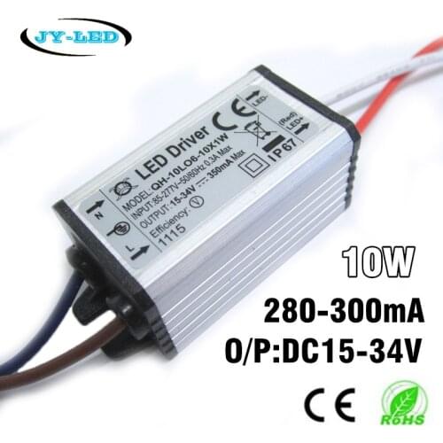 5pcs 6-10x1W 10W DC15-34V 280mA 300mA High Power LED Waterproof Driver IP67 Constant Current Aluminum LED Power Supply
