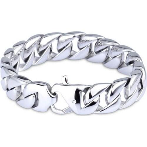Free ship 8.5 inch (21.5cm) High Polished 15mm wide Stainless Steel Casting Cuban curb Link Chain Bracelet Bangle vintage mens