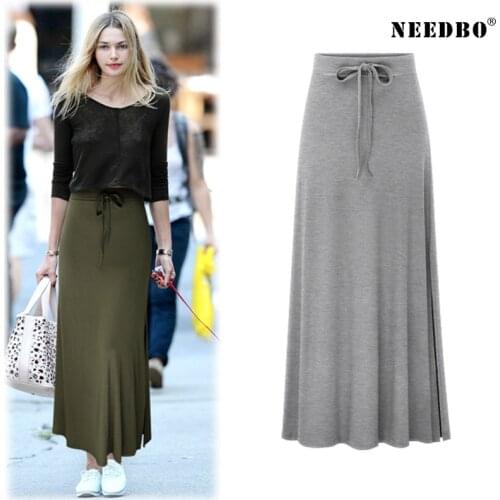 NEEDBO Long Skirts Womens Print Floral Maxi Skirt Harajuku 2020 Knitting Women Skirt Plus Size Summer Autumn High Waist Skirt