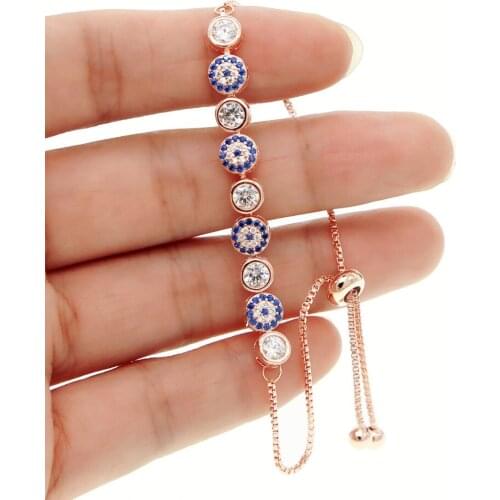 2021 New Mix 3 Color Gold Rose Silver Color 5mm Sparking AAA+ Cz Evil Eye Link Chain Girl Women Turkish Jewelry Pave Cz Bracelet