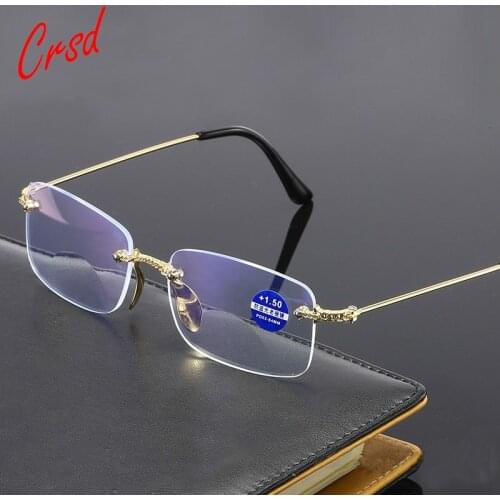 New Eye Protection Anti-Blue Reading Glasses Bifocal Distance And Near Dual Purpose Double Light Gold Frame Rimless Trim Gasses