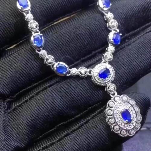 Natural and Real sapphire pendant necklace Free shipping 925 sterling silver For men women