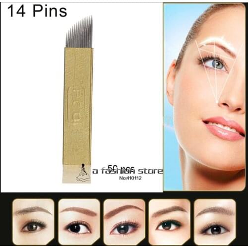 PCD 14 Needles Bevel Permanent Makeup Eyebrow Blade For 3D Permanent Makeup Handmade Manual Tattoo Pen Cosmetic Eyebrows