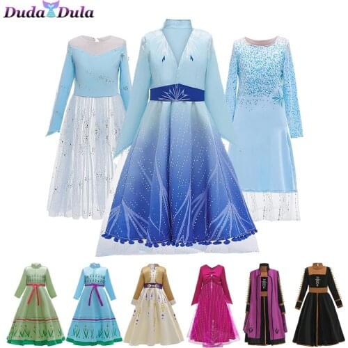 Snow Queen 2 Dress For Girls Princess Christmas Cosplay Dress Princess Set Birthday Party Long Sleeve Dress