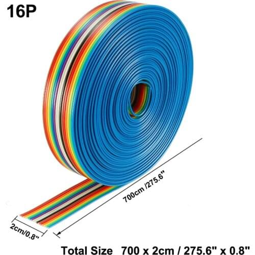 Uxcell 1Pcs 3/5/6/7 Meters Length Jumper Wire XH1.27mm 16P Rainbow color Flat Flexible Ribbon Cable Breadboard DIY