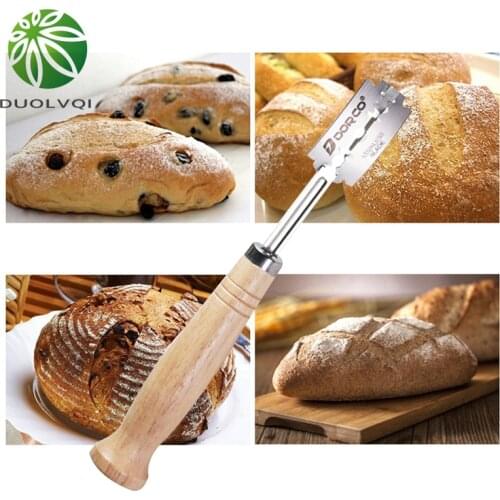 Practical Stainless Steel Blade Curved Bread Cutting Knife European Bread Knife Pastry Cutter With Wooden Handle Bread Cutter