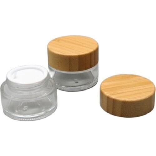 20pcs 15g Clear Empty Glass Cream Jar with Bamboo Lid 15ml Frosted Glass Cream Jar DIY Cosmetic Glass Eye Cream Vials Wooden Cap