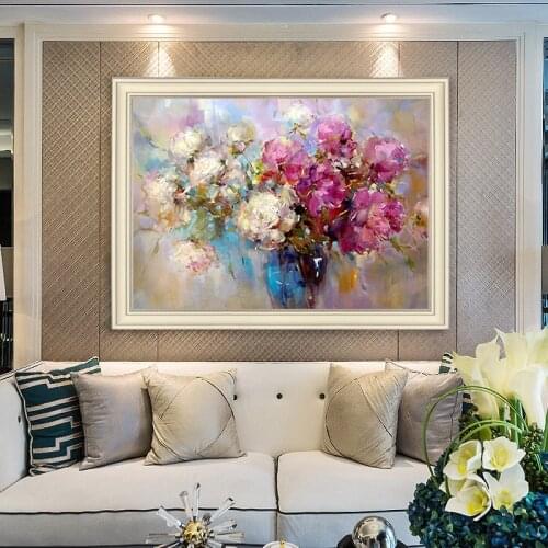 Hand-painted Oil Painting Decorative Painting The Living Room Entrance Peonies European Minimalist Backdrop Mural Paintings Cust