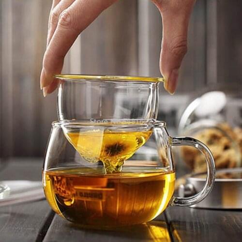 Hand Blown Heat Resistant Glass Tea Cup with Lid and Infuser 300ml Borosilicate Glass Tea Cup Innovative Tea Bottle with Filter