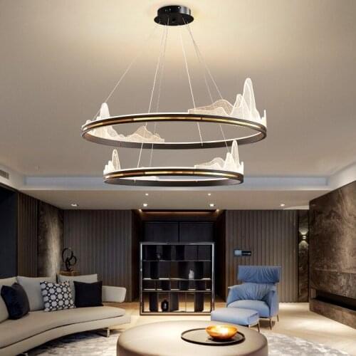 Modern Led Chandeliers Lights Bedroom Living Room Hanging Lamp Double Layers Chandeliers Indoor Ligthing Black/gold Painting