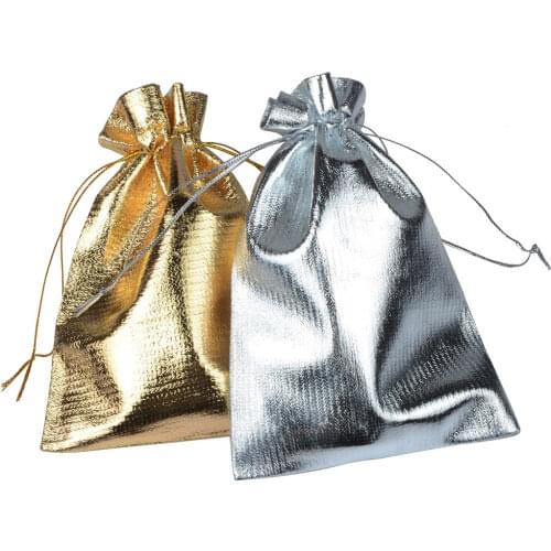 10pcs/bag Fabric Packing Bags 7x9 9x12 10x15cm Silver Gold Color Drawstring Wedding Jewelry Gift Bags & Pouches