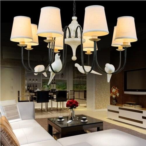 Vintage Retro Loft Birds Pendant Lights Lamp Resin Bird Fabric Lampshade For Kitchen Lighting Dining Room Pendant Lamp