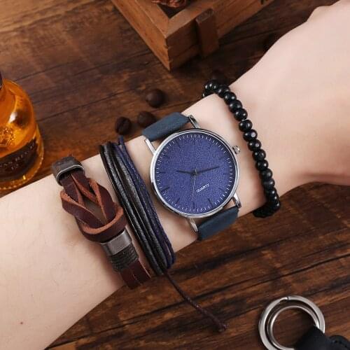 XSVO Watch Mens Fashion Casual Frosted Surface Belt Quartz Watch + Bracelet Set Simple Luxury Sports Male Wristwatch