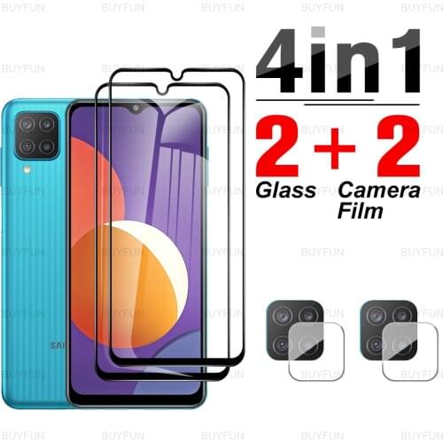 4in1 full cover front black edge protective glass on for samsung galaxy m12 m32 m42 5g m62 m02 m02s camera screen protector