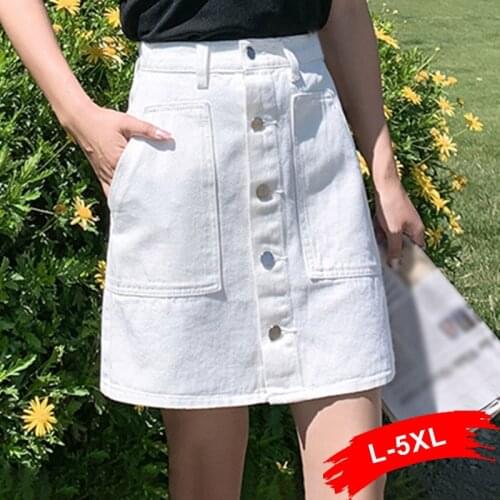 Plus Size Gothic Button Up Big Pockets White Mini Jeans Skirts 4XL 5XL Summer High Waist A-line Saia Mujer Denim Short Skirt Y2k