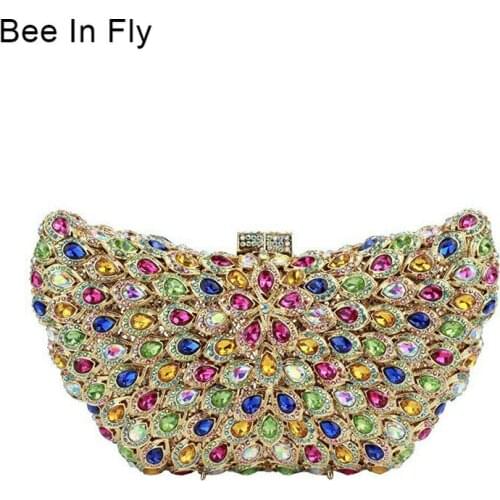 Bee In Fly Women Butterfly Crystal Clutch Bag Hard Case Evening Party Clutch Purse Crystal Bags