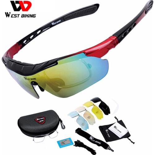 WEST BIKING Sunglasses 5 Lens Cycling Polarized Eyewear Glasses MTB Road Bicycle Mens Glasses Outdoor Sports Cycling Glasses