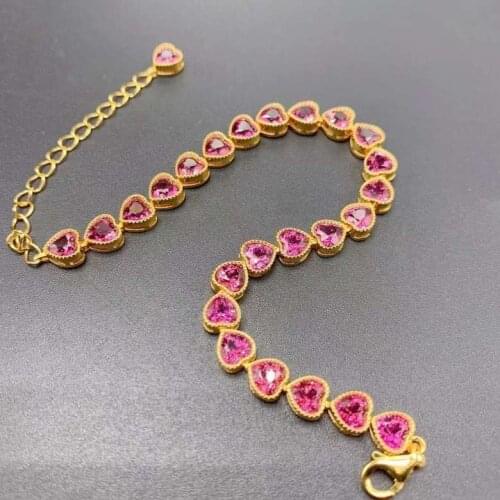 Elegant romantic heart Peach natural gemstone Bracelet Natural red garnet bracelet S925 silver women wedding gift jewelry