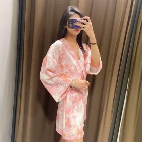 Tie Dye Printed Two Pieces Sets Women Printing Deep V Neck Long Sleeve Tops High Elastic Waist Pleat Shorts Summer Casual Suits