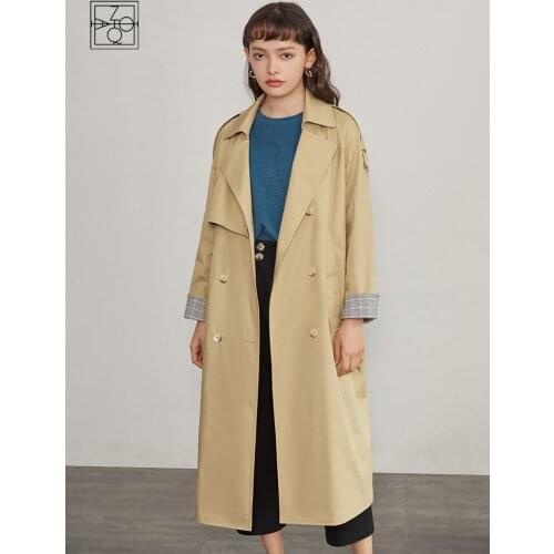 ZIQIAO Womens Trench Office Lady Windbreaker Womens Long Spring 2021 New High-end Temperament Black Coat British Style Trench