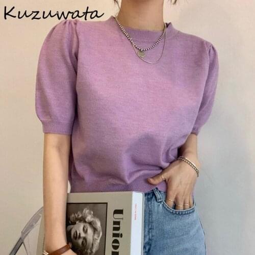 Kuzuwata O Neck Pullover Short Sleeve Knit Sweater Women Multicolor Simple Casual Pull Femme Summer 2021 New Ol Loose Lady Top