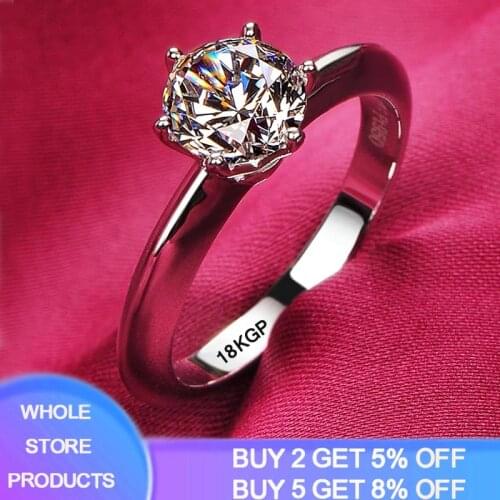 With Certificate 18K Solid White Gold Ring Natural Solitaire 8mm 2.0ct Zirconia Diamond Wedding Band Silver Rings For Women Gift
