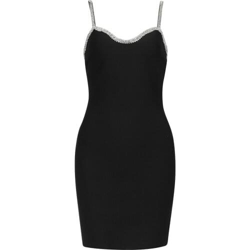 2021 New Summer Women black straps diamonds Bandage Dresses Bodycon Sexy Evening Dress Vestidos wholesale dropship