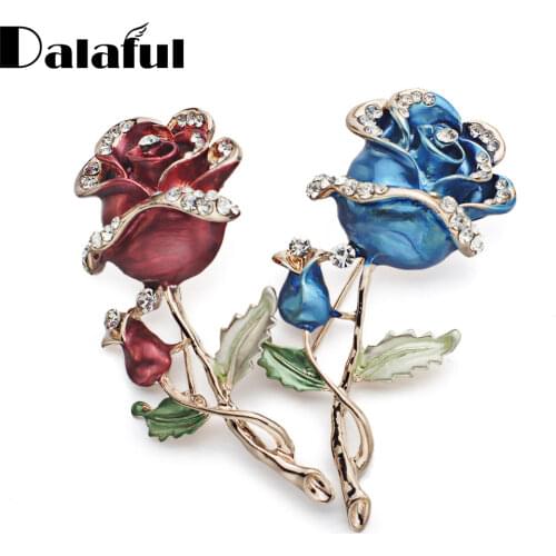 1 PCS Red Blue Rose Flower Brooch Garment Accessories Wedding Bridal Jewelry Crystal Brooches for Women Z015