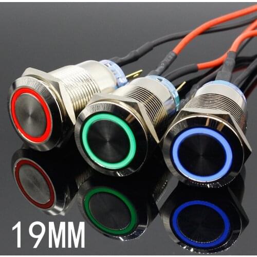 19mm Metal Alumina black press button Led power mark lamp button Momentary/Latching control PushButton Switch