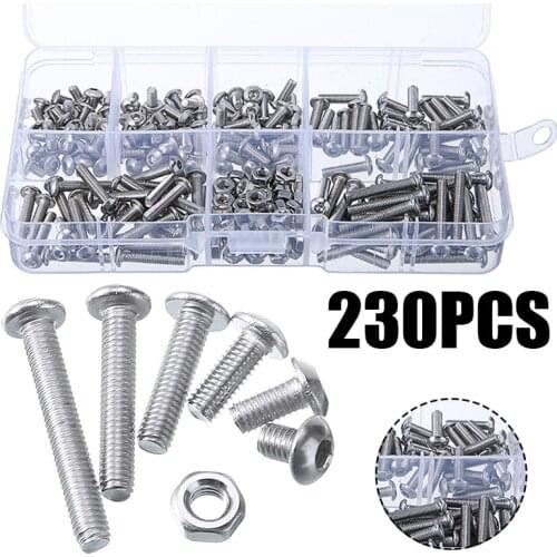 230PCS M3 Screws And Nuts 304 Stainless Steel Hex Socket Button Head Screws Bolts and Nuts Tools Parts