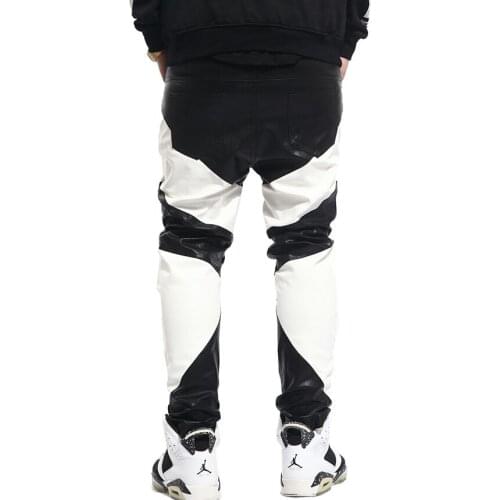 28-44 ! 2018 New mens PU pants in black and white color stitching leather pants male singer joker stage costumes trouseres