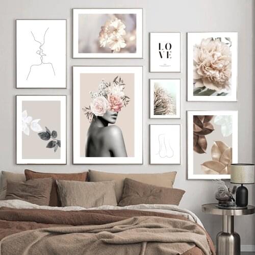 Abstract Girl Line Peony Flower Dandelion Wall Art Canvas Painting Nordic Posters And Prints Wall Pictures For Living Room Decor