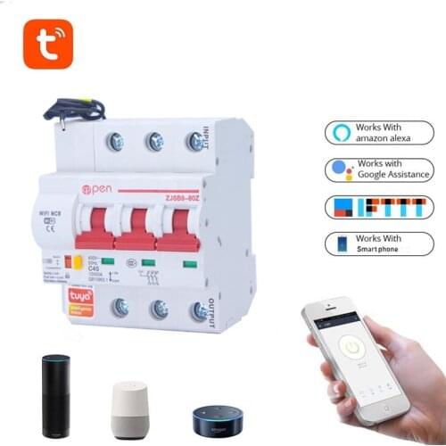 OPEN Tuya(smart home) 3P WiFi Circuit Breaker Remote control overload short circuit protection Amazon Alexa Google home for Sma