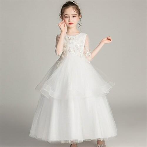 White Flower Bridesmaid Dress For Girl Party Wedding Dress Costume Children Elegant Girls Princess Dress Kids Vestidos