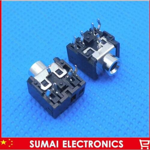 Free shipping PJK-0356 50pcs New 3.5mm female headphone Audio jack laptop earphone connector 5 bend pins black