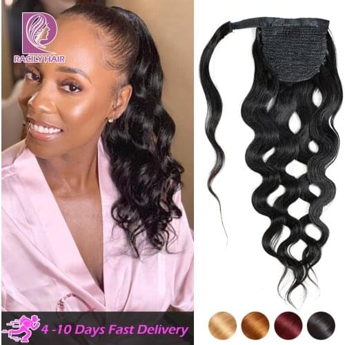 Ponytail Human Hair Brazilian Body Wave Drawstring Ponytail For Women Remy Clip In Extensions Wrap Around Pony Tail Racily Hair