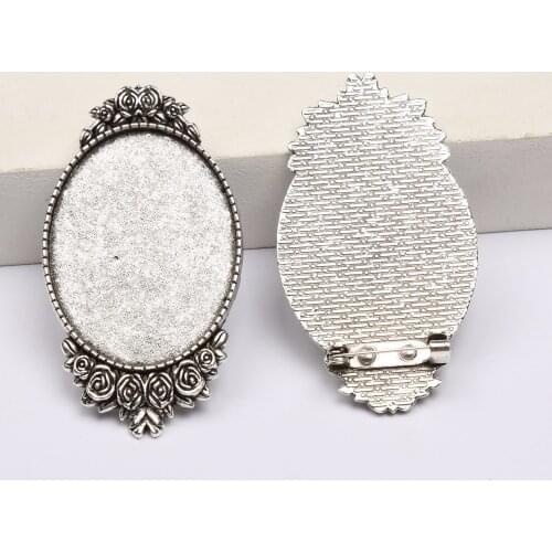 5pcs Antique Silver Metal Brooch Pin Backing Trays Fit30x40mm Oval Cabochon Base Setting Blanks Diy Broche Bezels