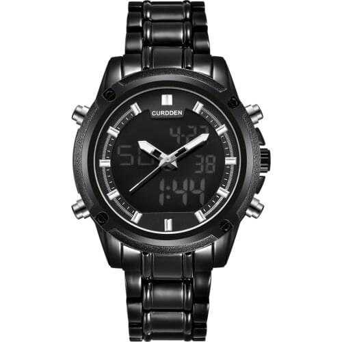 CURDDEN Brand Watches Mens Fashion Alloy Band Dual Time Quartz Digital Chronograph Business Watch Reloj Hombre Acero Inoxidable