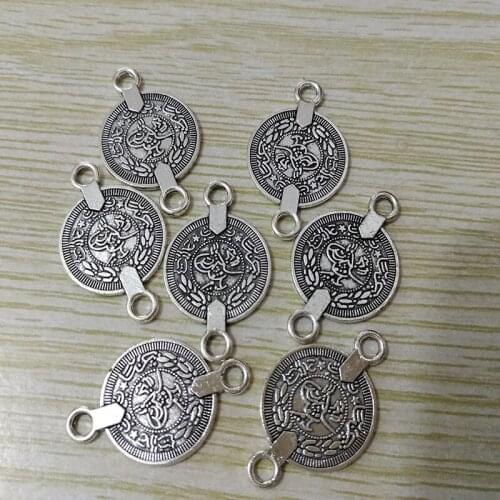 Gypsy Boho Beachy Chic Carved Flower Coin Charm for Jewelry Making Festival Silver Color Ethnic Turkish India Tribal Accessories