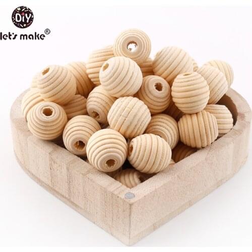 Lets Make Baby Teether 18 mm Round Beehive Wood Bead 15PC Thread Bead Baby Nursing Accessories Food Grade Wooden Teething Beads