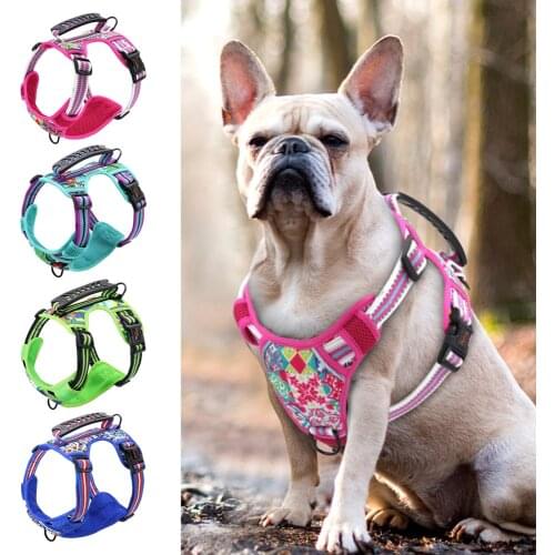 Breathable French Bulldog Harness Vest With Handle Nylon Reflective Mesh Pet Dog Harness Adjustable For Medium Large Dog Pitbull