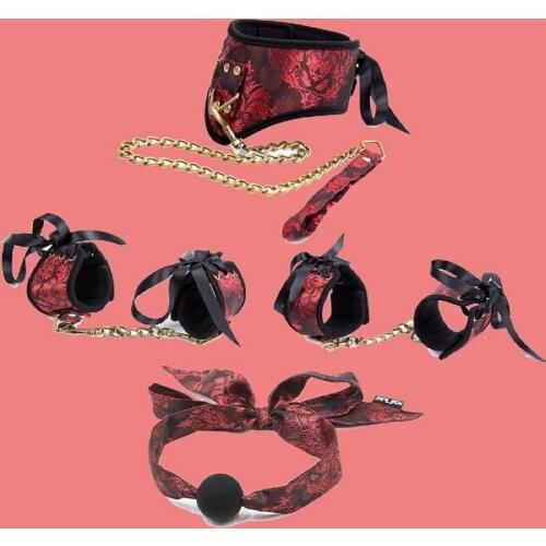 Erotic Women Lingerie Vintage Metal Soft Sponge Handcuffs Ankle Cuff Bondage Collar Set Sexy Toy for Couple bdsm juguete sexuale